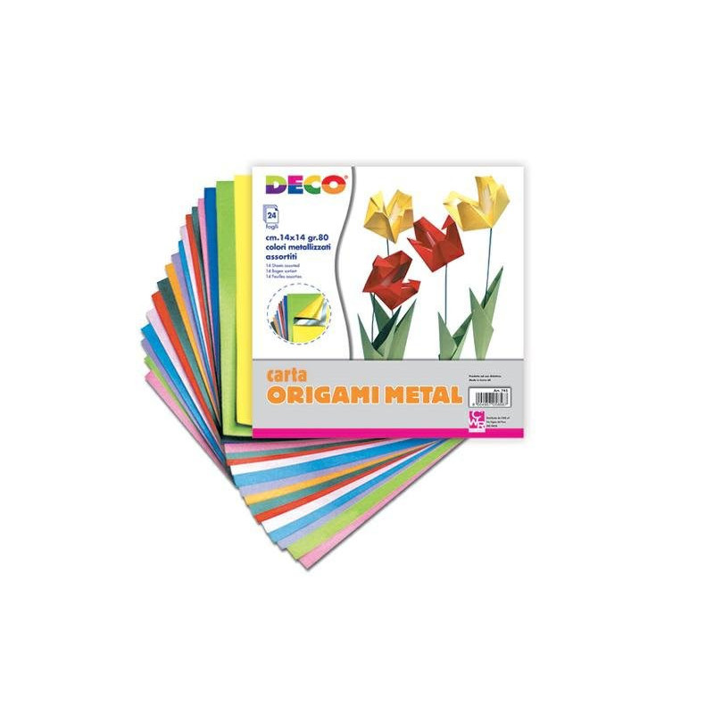 Carta origami cm.14x14 metallizz ata fg.24 colori assortiti