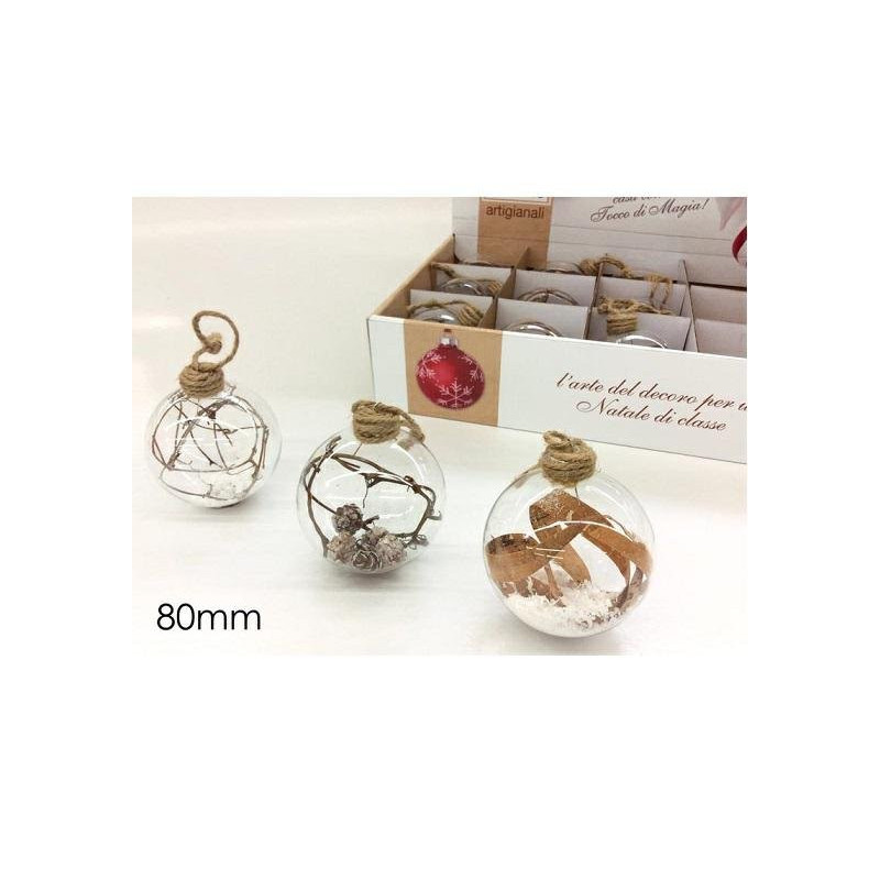 Sfera natale vetro cm.8 decorazi oni legno art.403508