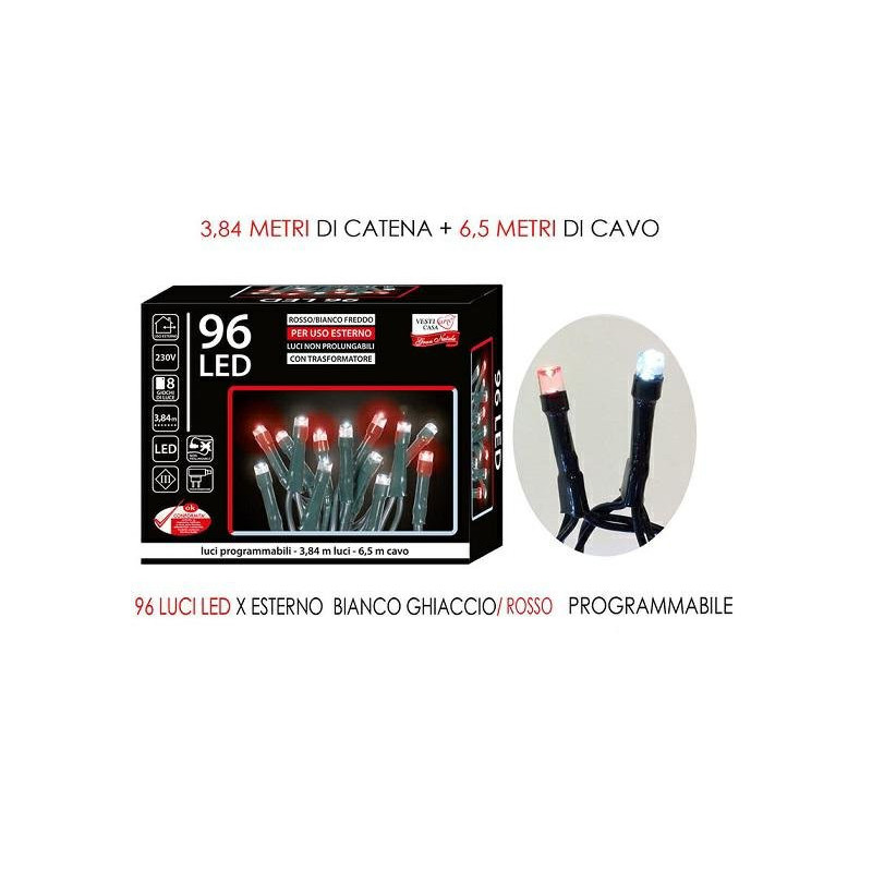 Catene 96 led mt.3,8 bianco/ross o con motore art.449948a per esterno