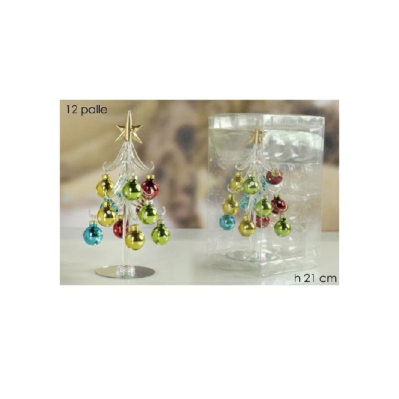 Albero natale vetro con palle mu lticolore art.404189
