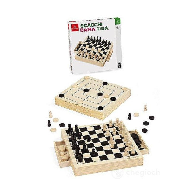 Dal negro gioco scacchi dama tri a legno cm.30x30