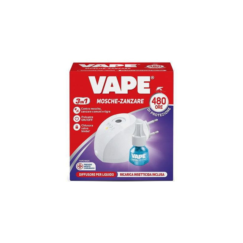 Vape elettroemanatore liquido + ricarica 480 ore mosche zanzare