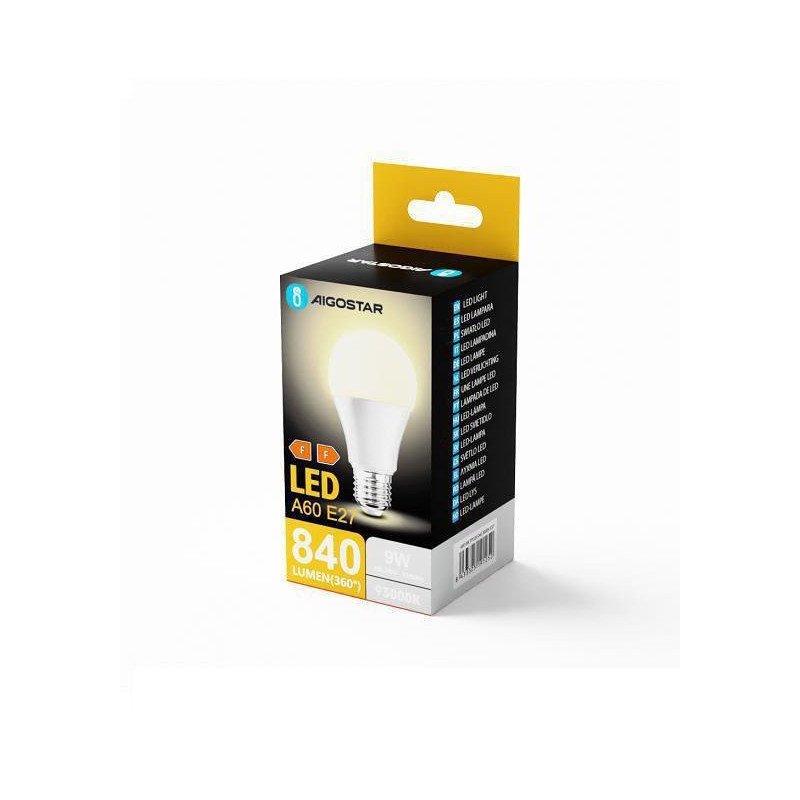 Aigostar lampadina led goccia a60 e27 9w (60w) luce calda