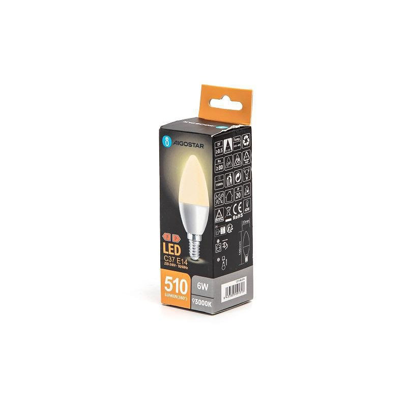 Aigostar lampadina led oliva g37 e14 6w (42w) luce calda