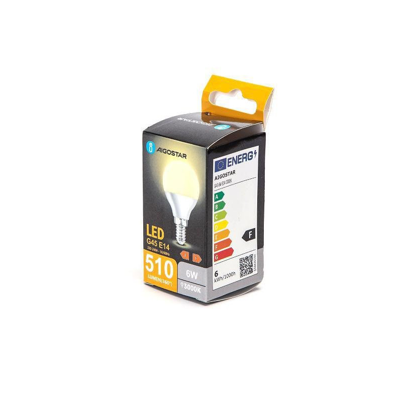 Aigostar lampadina led sfera g45 e14 6w (42w) luce calda