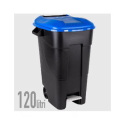 Bidone lt.120 pattumiera con ruo te pedale e coperchio blu