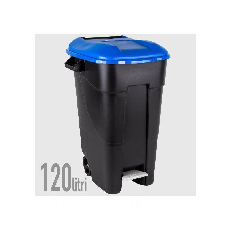 Bidone lt.120 pattumiera con ruo te pedale e coperchio blu