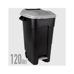 Bidone lt.120 pattumiera con ruo te pedale e coperchio grigio