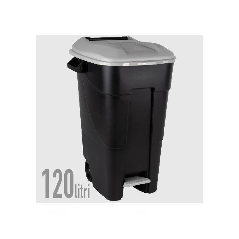 Bidone lt.120 pattumiera con ruo te pedale e coperchio grigio