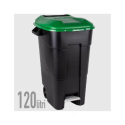 Bidone lt.120 pattumiera con ruote pedale e coperchio verde