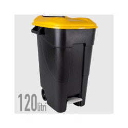 Bidone lt.120 pattumiera con ruo te pedale e coperchio giallo