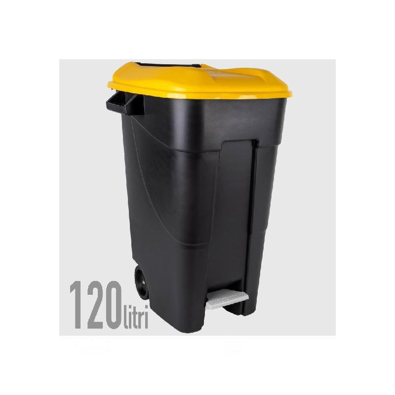 Bidone lt.120 pattumiera con ruo te pedale e coperchio giallo