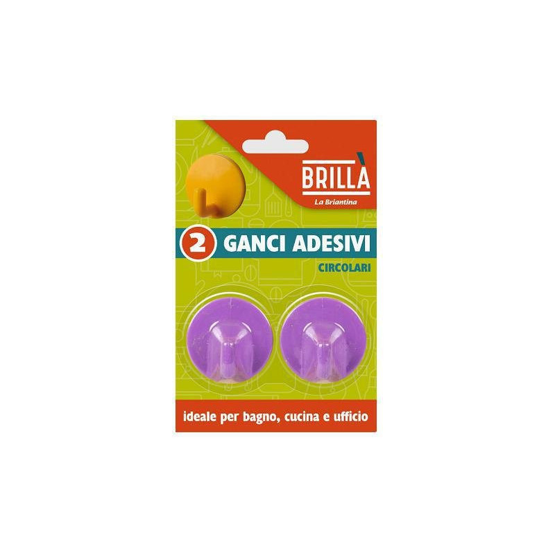 Brilla gancio adesivo pz.2 plastica rotondo colorato art.gan04449a