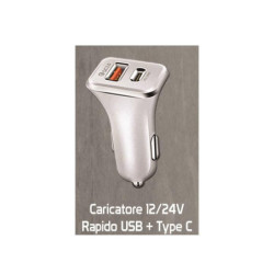 Smyline caricatore auto 12/24v usb type-c 3a-20w rapido art.faa