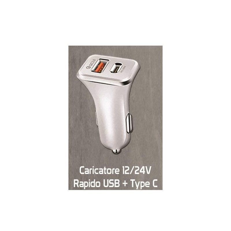 Smyline caricatore auto 12/24v usb type-c 3a-20w rapido art.faa