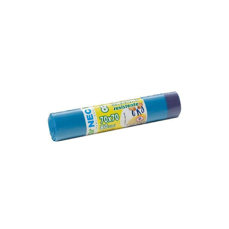Sacchi immondizia cm.70x80 lt.80 plt pz.8 celesti con maniglie art.586
