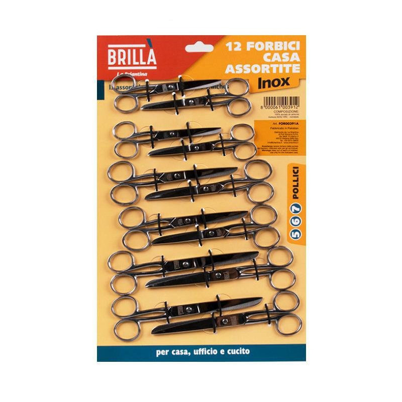Brilla forbici da lavoro inox i n cartella pz.12 assortite art.00391a