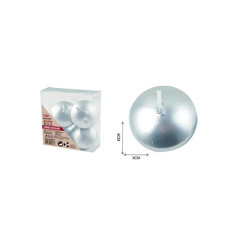 Candela natale cm.9x9 argento pz .4 art.48277