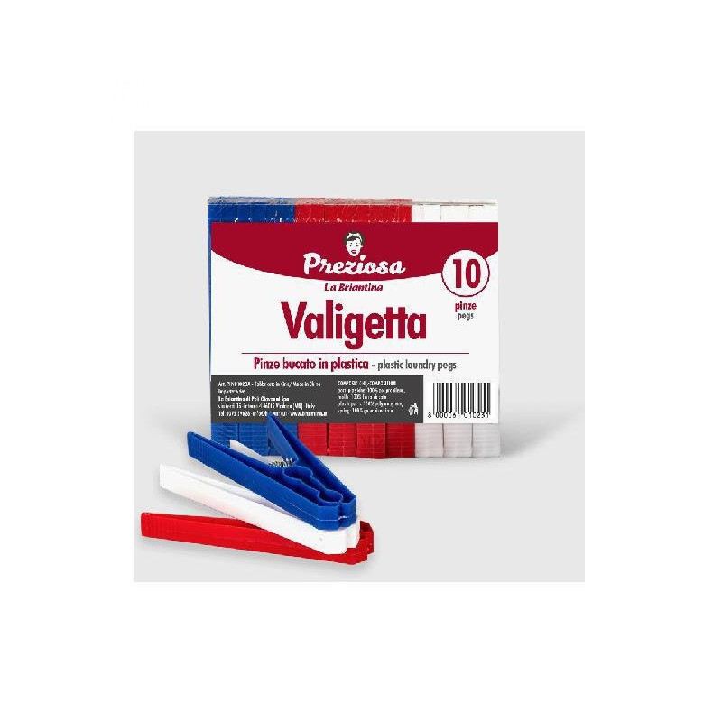 Preziosa mollette panni plastica valigetta pz.10