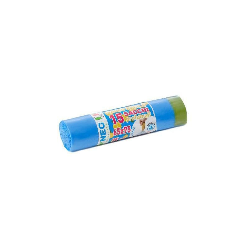 Sacchi immondizia cm.65x75 lt.50 pz.15 profumati celesti maniglie 400