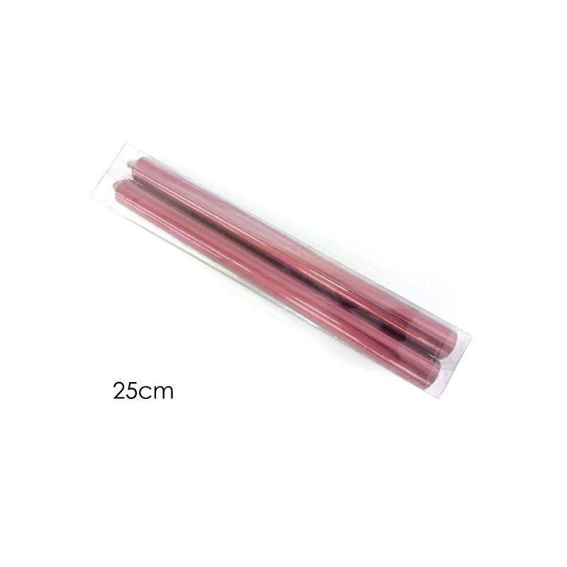 Candele coniche cm.25  pz.2 rosso lucido art.411679