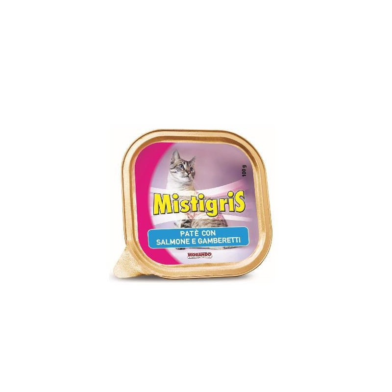 Mistigris gatto pate vaschetta gr.100 salmone e gamberetti