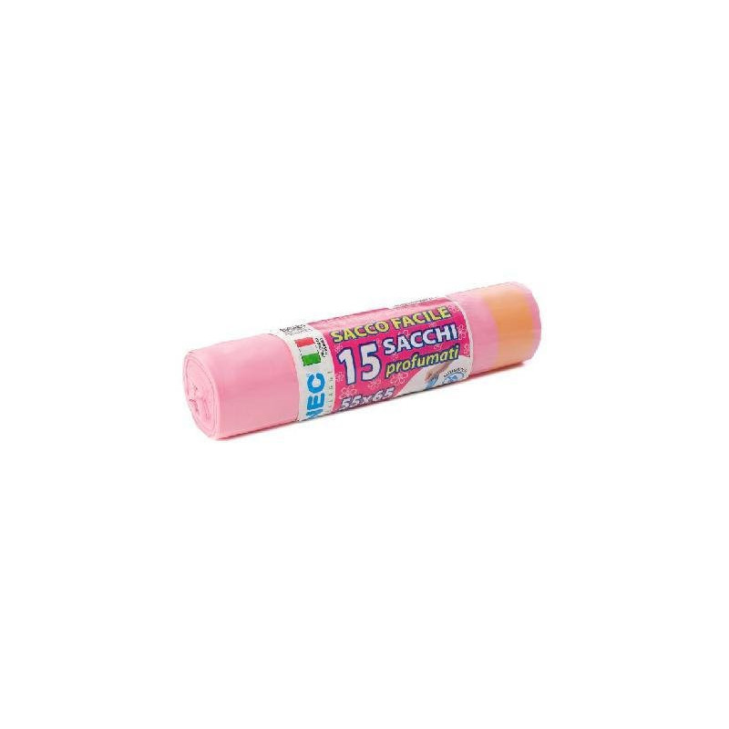 Sacchi immondizia cm.55x65 lt.40 pz.15 profumati rosa maniglie art.102