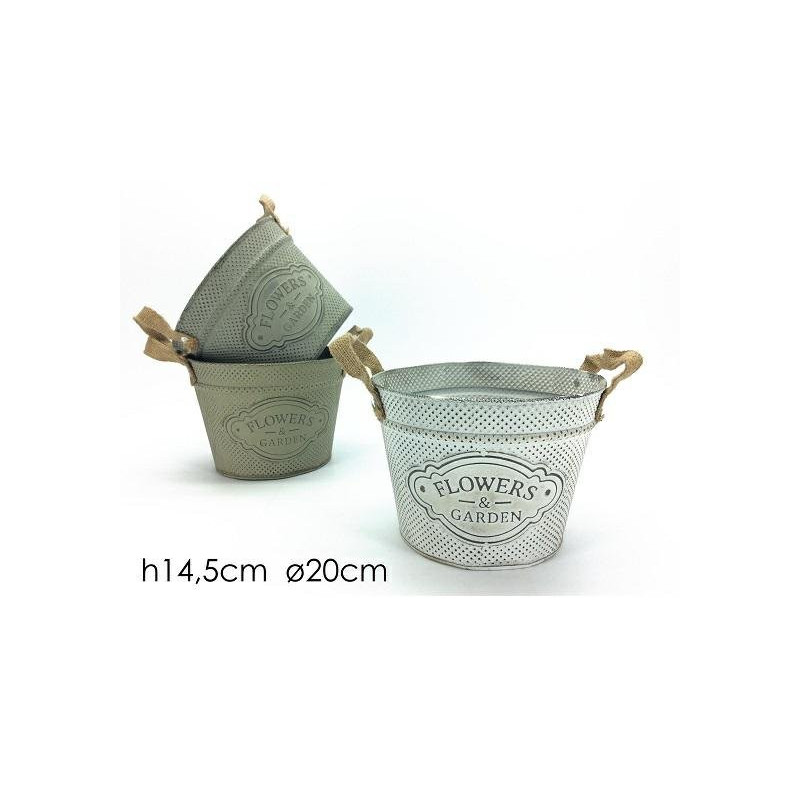 Vaso metallo cachepot cm.20 mani ci juta art.643123