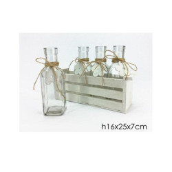 Portafiori bianco legno con 4 bo ttiglie art.639405