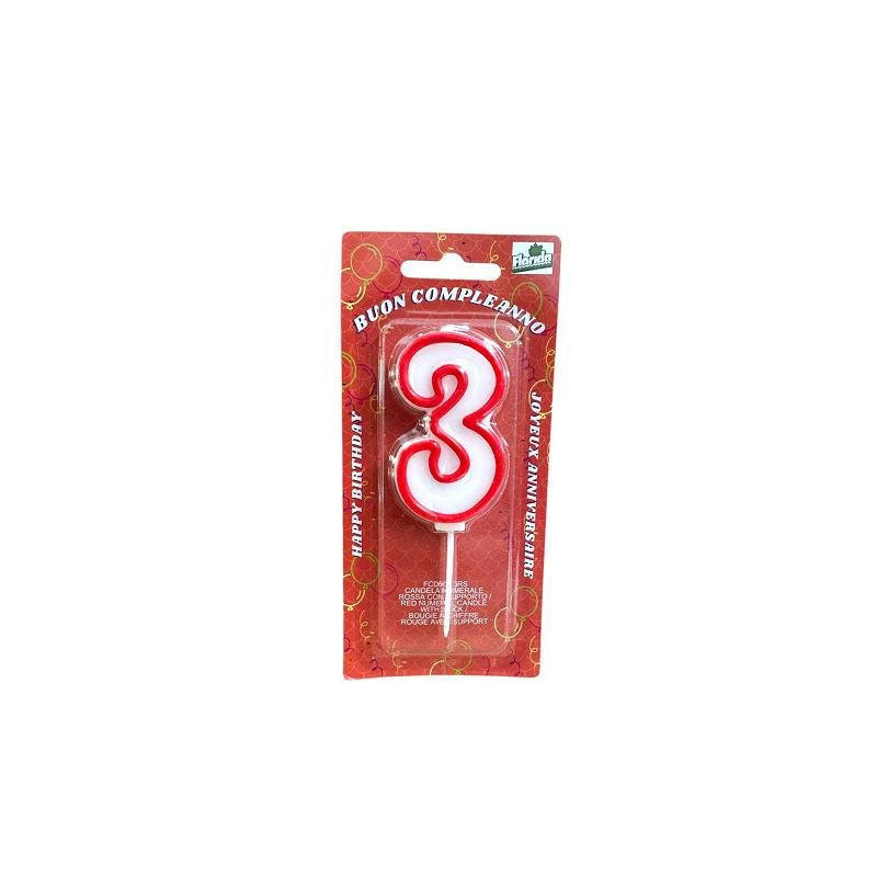Candela a forma di numero n.3 rosso