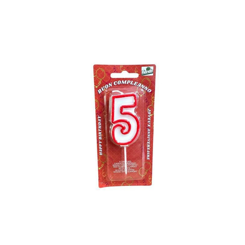 Candela a forma di numero n.5 rosso