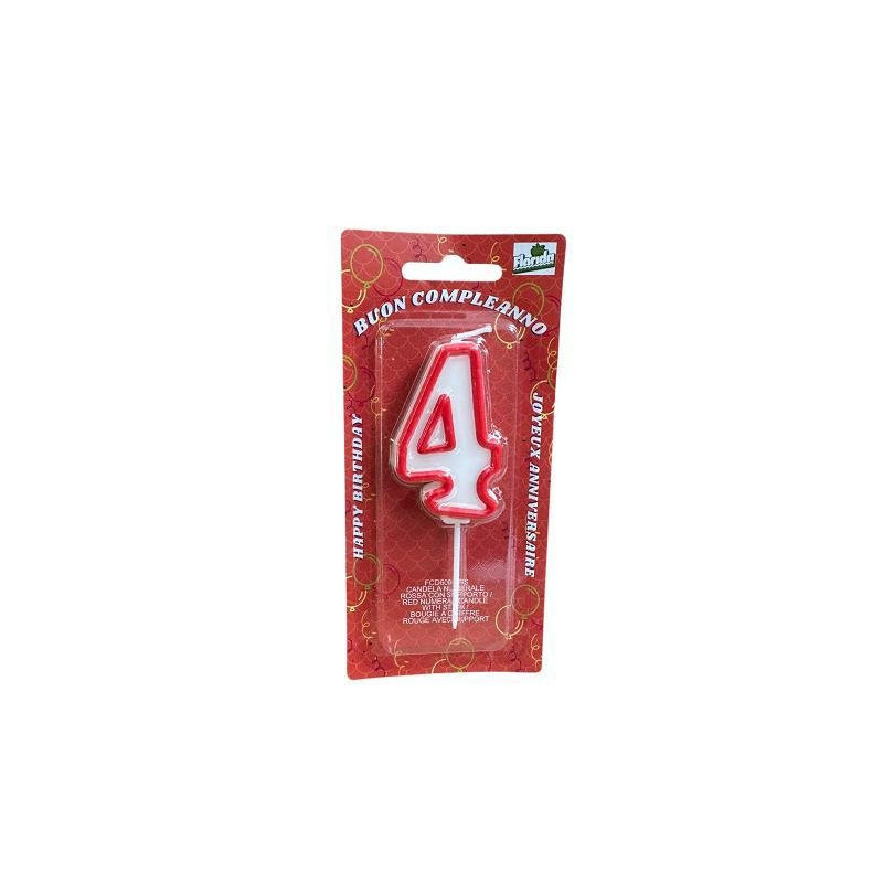 Candela a forma di numero n.4 rosso