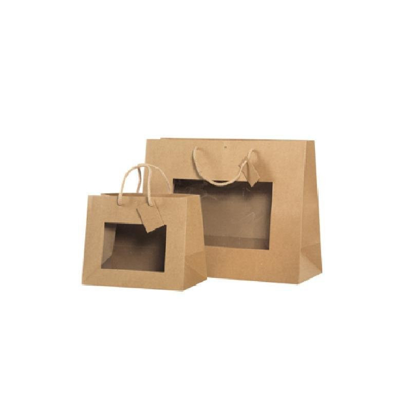 Borsa carta avana orizzontale con finestra 24+14x19,5 shb352na