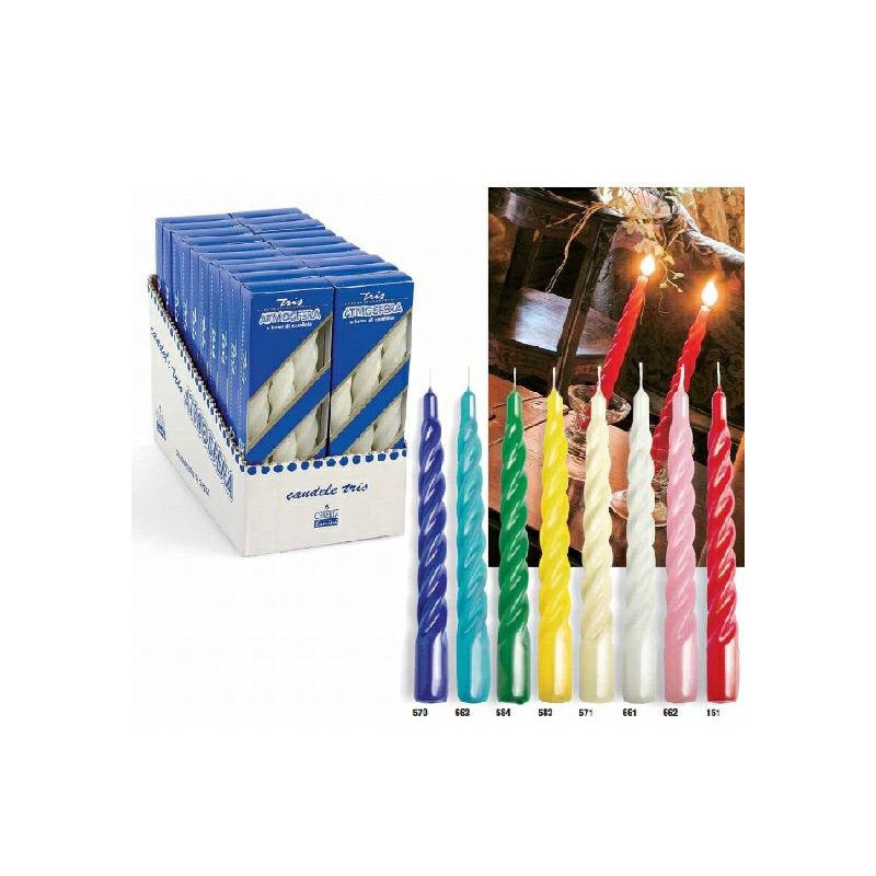 Candele tortiglione pz.3 laccate blu