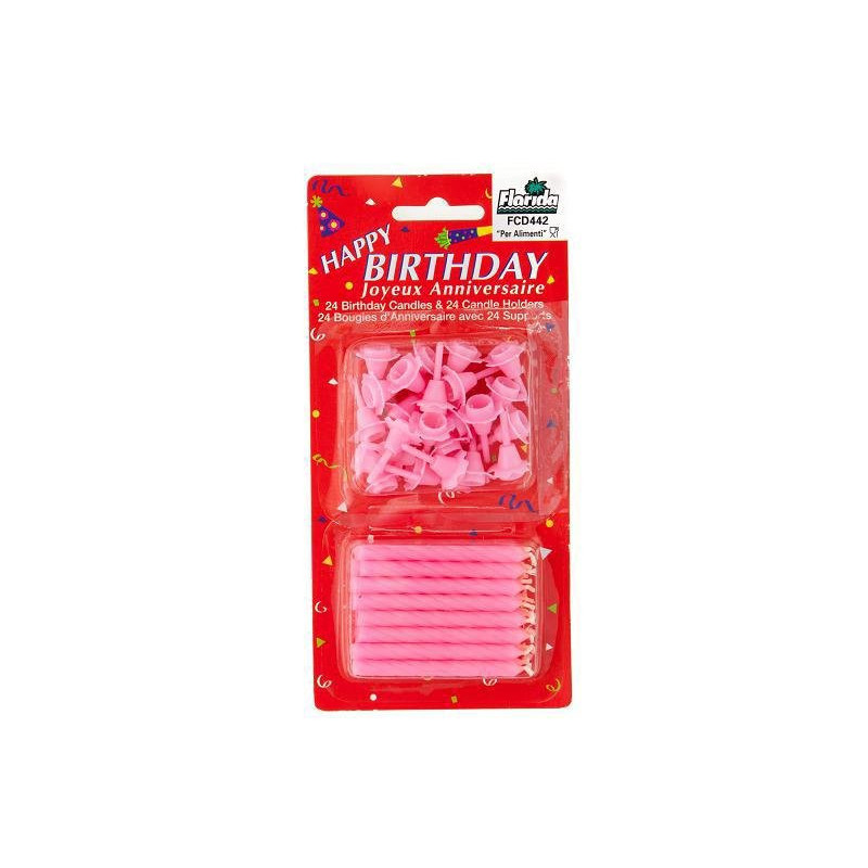 Candeline compleanno + supporto pz.24 rosa