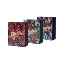 Borsa carta natale cm.26+9x32 ch ristmas stelle e bacche vib403mix