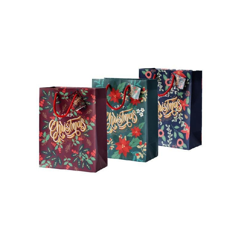 Borsa carta natale cm.26+9x32 ch ristmas stelle e bacche vib403mix