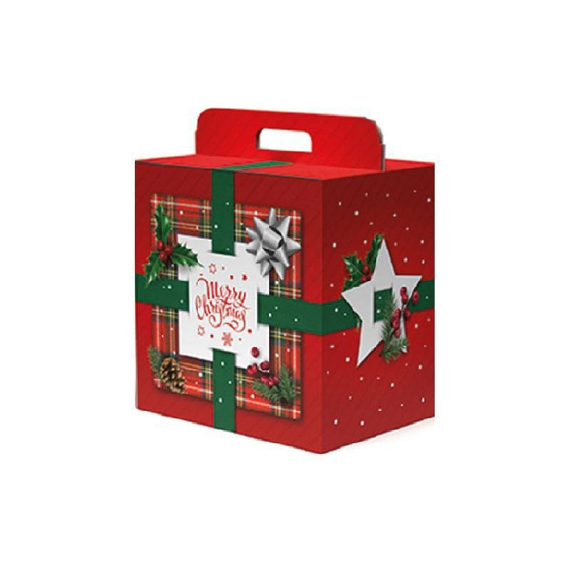 Scatola cartone manigliata cm.33 x24x34 natale tartan art.200s/v105
