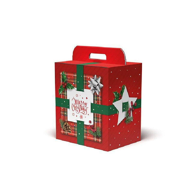 Scatola cartone manigliata cm.30 ,5x23x34 natale tartan art.100s/v105