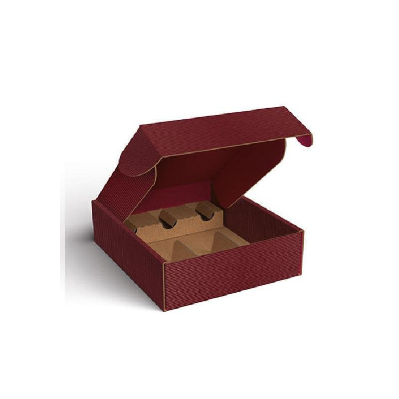 Scatola cartone 3 bottiglie cm.2 9x33x9 bordeaux ondulato stesa cf3s/cbo