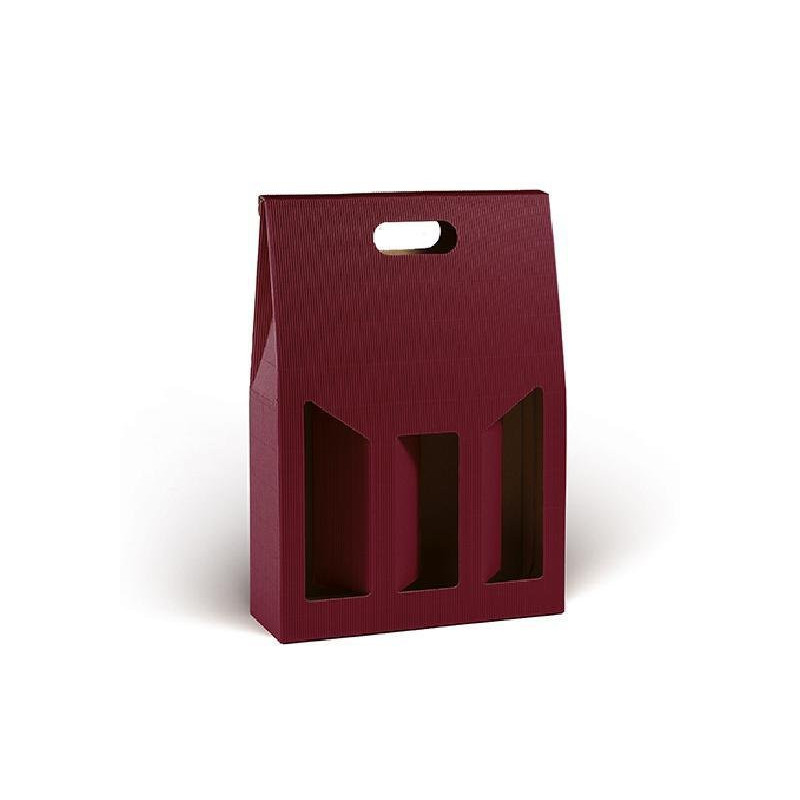 Scatola cartone 3 bottiglie cm.2 7x9x38 bordeaux ondulato art.vn3s/cbo