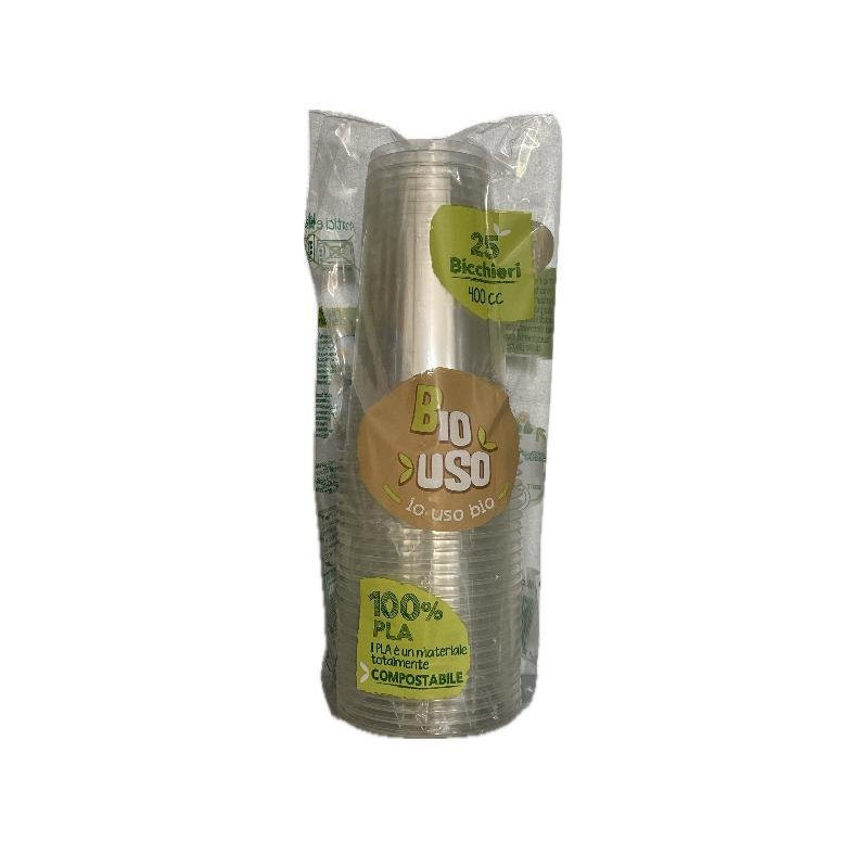 Bicchieri plastica biodegradabile pla cc.400 pz.25 bio uso