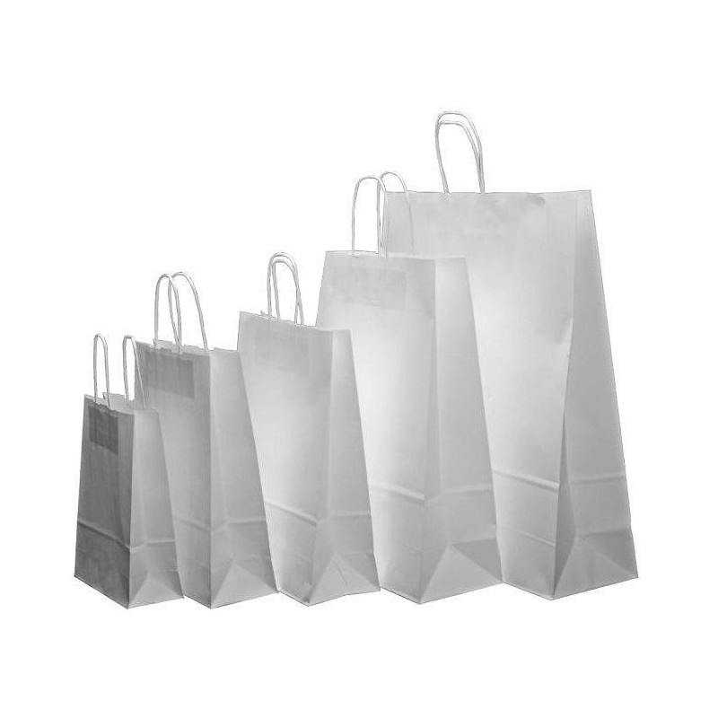 Borsa carta bianca cm.22+10x31 m anico intrecciato personalizzata