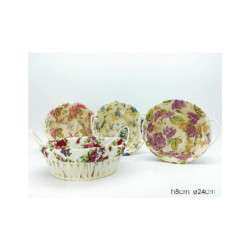 Cesto rotondo con manici foderato cm.25x8 decorato art.638812