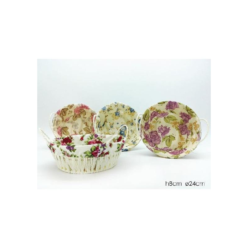 Cesto rotondo con manici foderato cm.25x8 decorato art.638812