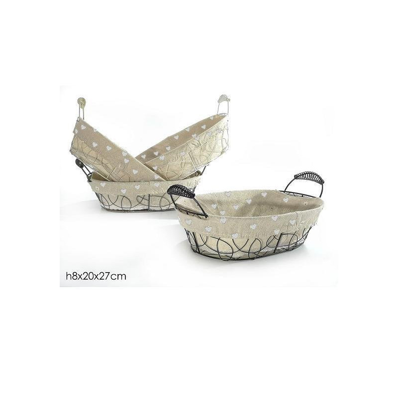 Cesto ovale metallo con stoffa e manici cm.27x20x8 art.638808