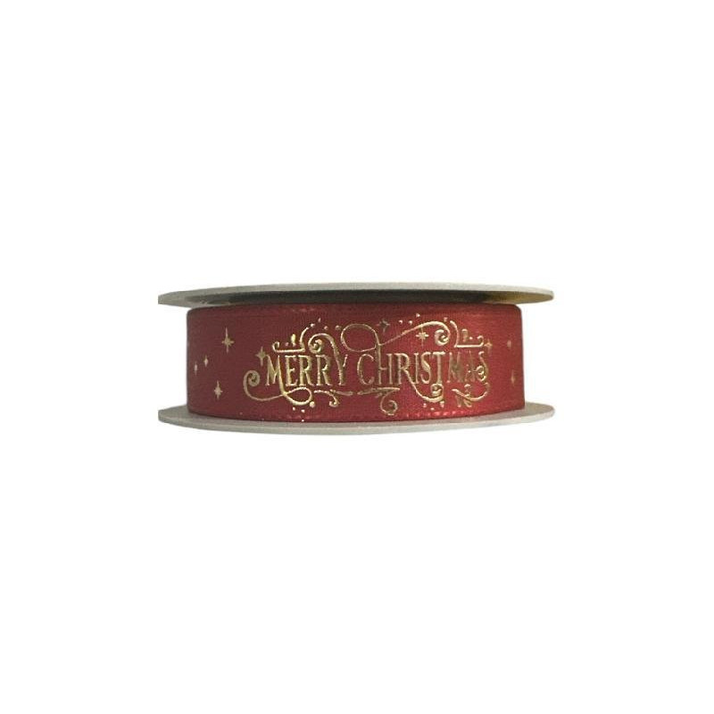 Nastrino rotolo cm.2,5x15 doppio raso merry christmas rosso