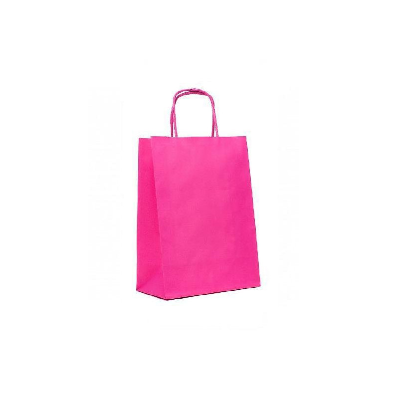 Borsa carta duplex cm.22+12x31 manico intrecciato fucsia