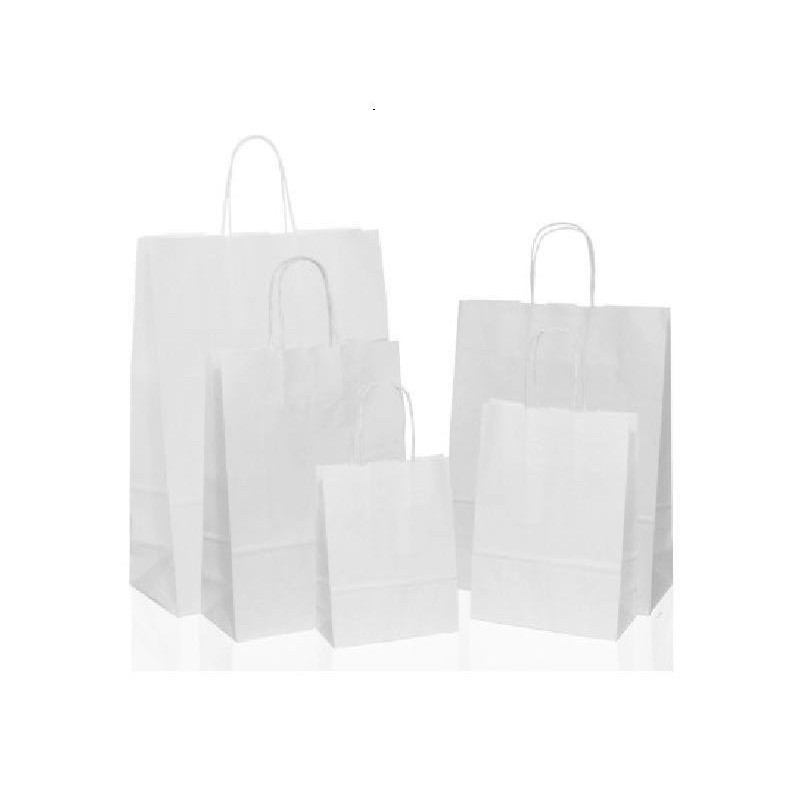 Borsa carta bianca cm.16+8x21 manico intrecciato