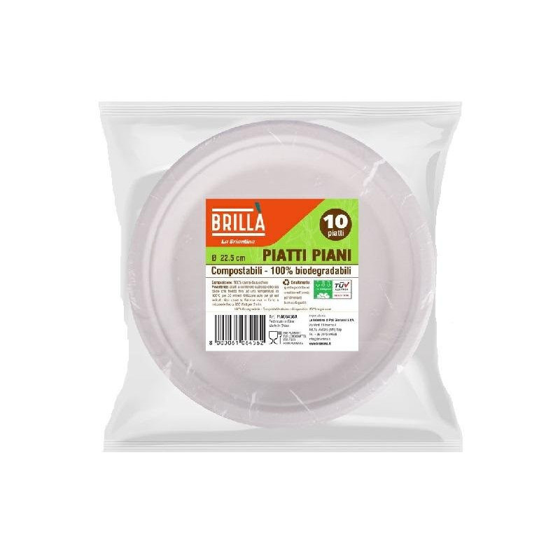 Piatti polpa cellulosa bio piani cm.22,5 pz.10 max 100°